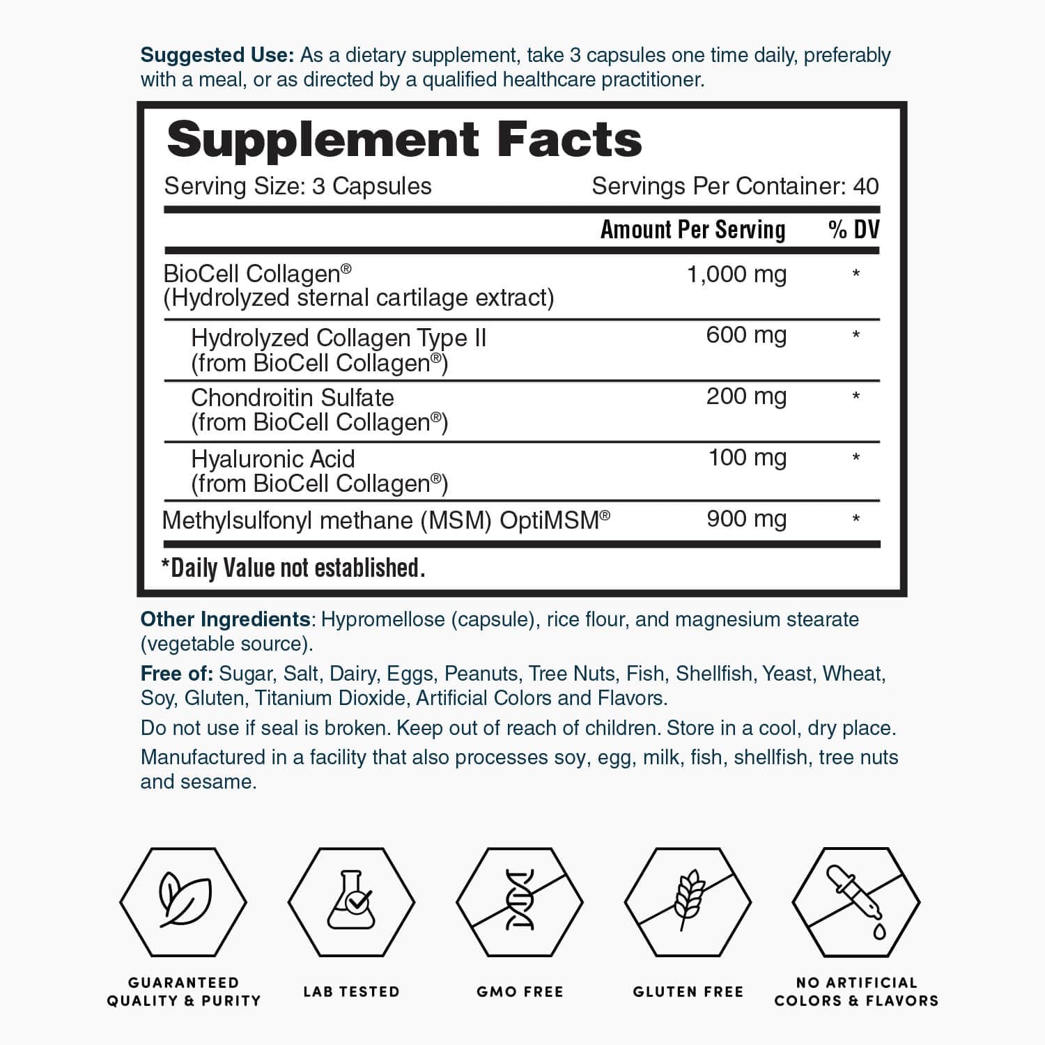 Nature's Lab Hyaluronic Acid BioCell Collagen and MSM capsule size
