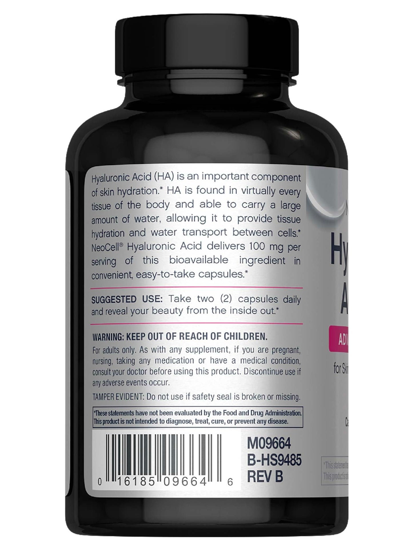 Neocell Hyaluronic Acid Ingestible Beauty Supplement Bottle Label Details
