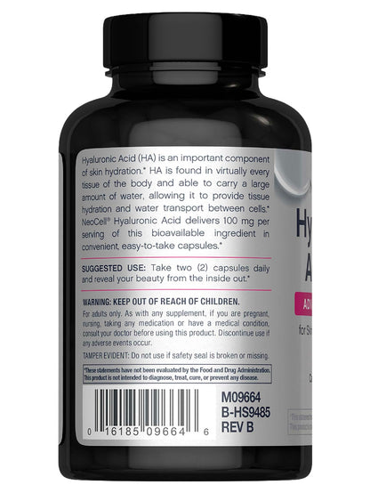Neocell Hyaluronic Acid Ingestible Beauty Supplement Bottle Label Details