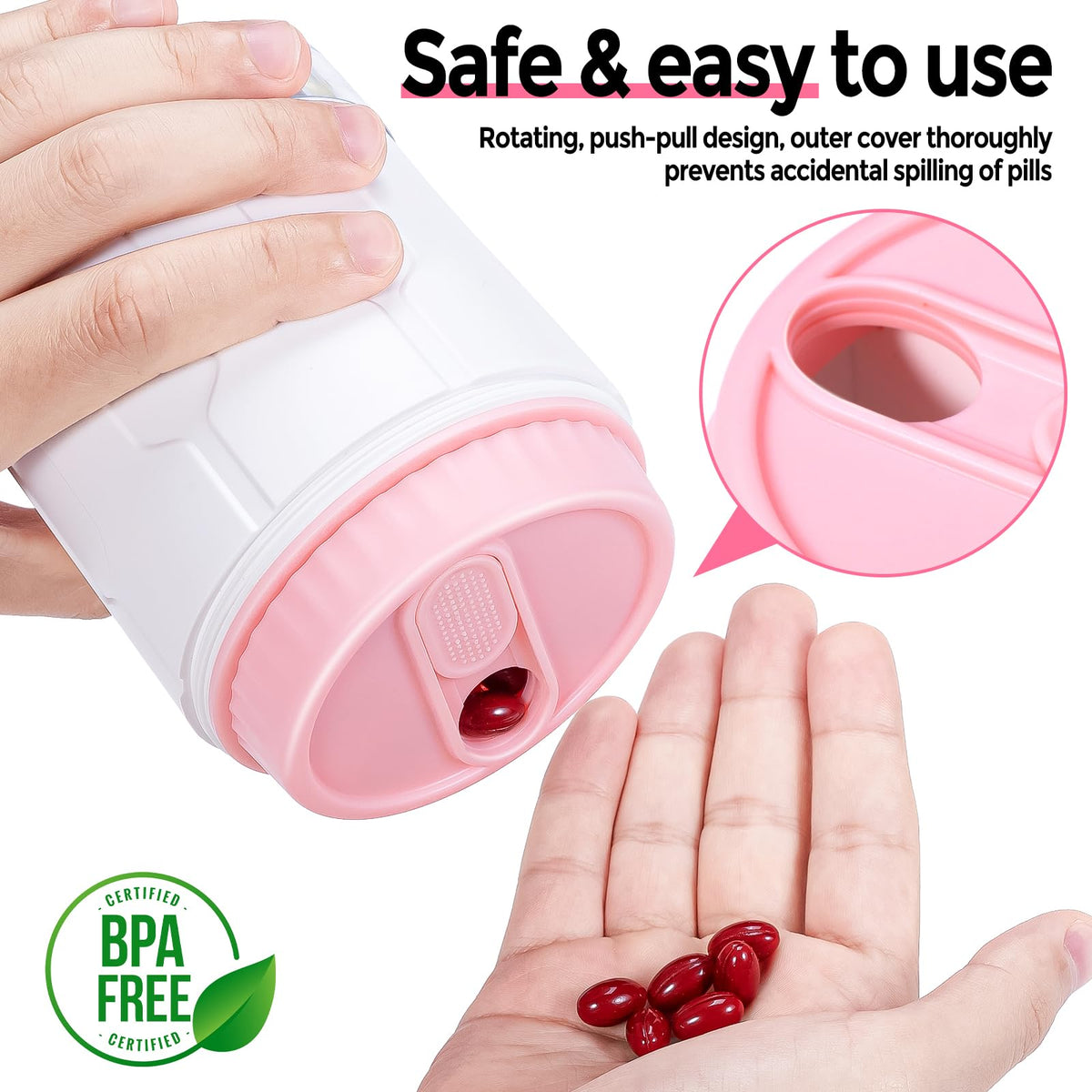 Close up look at the moisture proof sealing lid of the Betife large white pill case