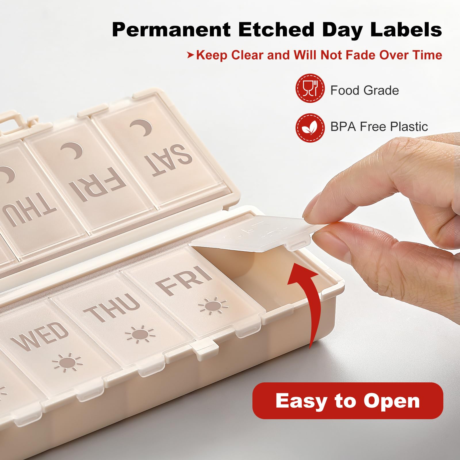 Acedada travel pill box being closed securely for dual protection against spills.