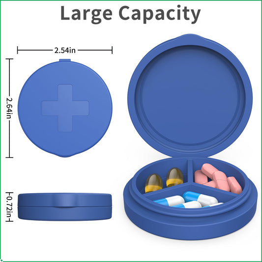 Open view of the 3 compartment round silicone travel medicine holder for pocket