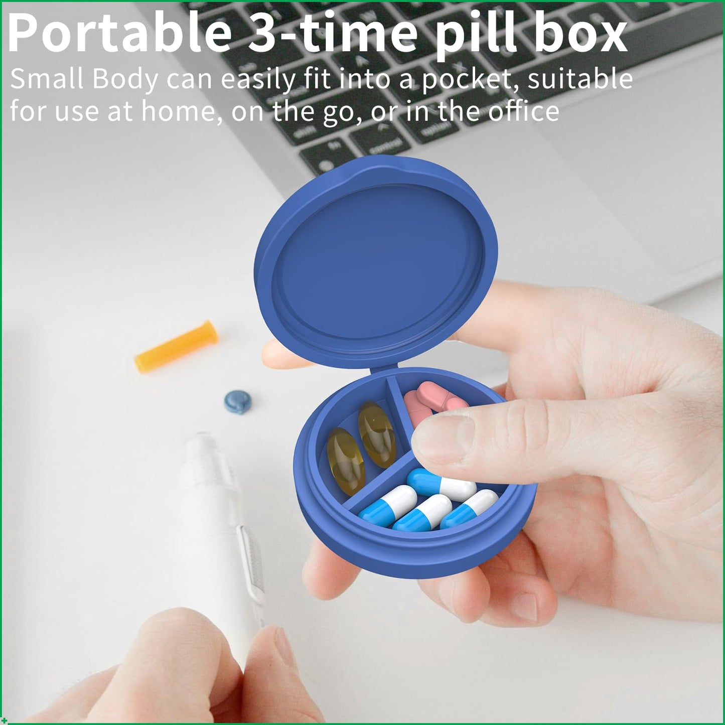 Waterproof compact vitamin case being placed inside a female purse pocket