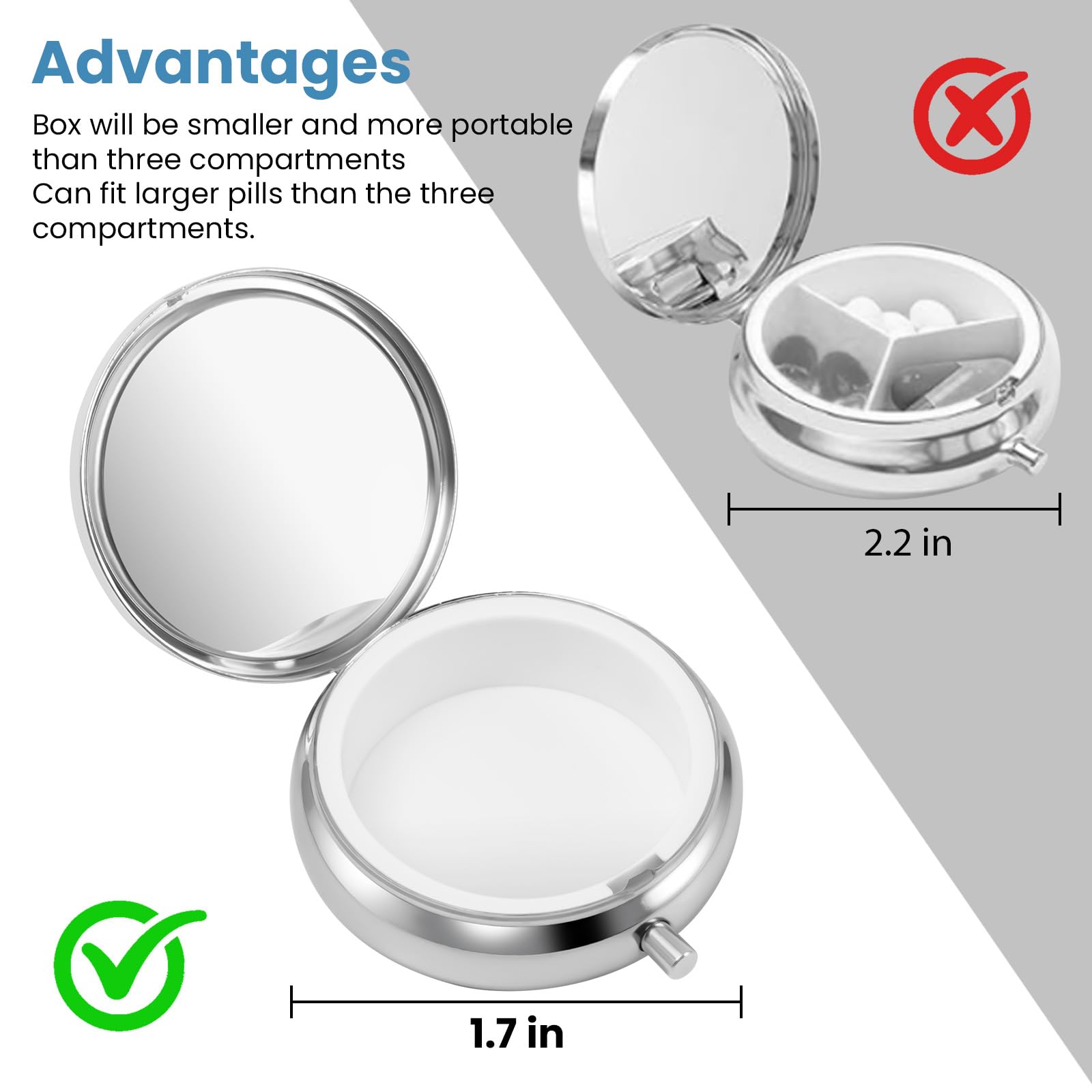 HCYPCV compact medicine case opened to display the clean food-grade plastic internal storage compartments.