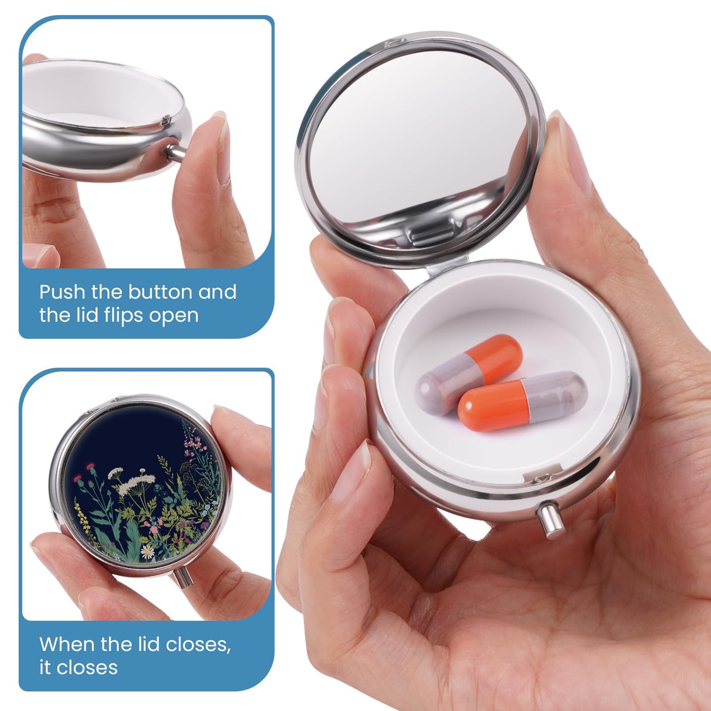 HCYPCV pocket medicine container showcasing its slim profile and small travel dimensions.