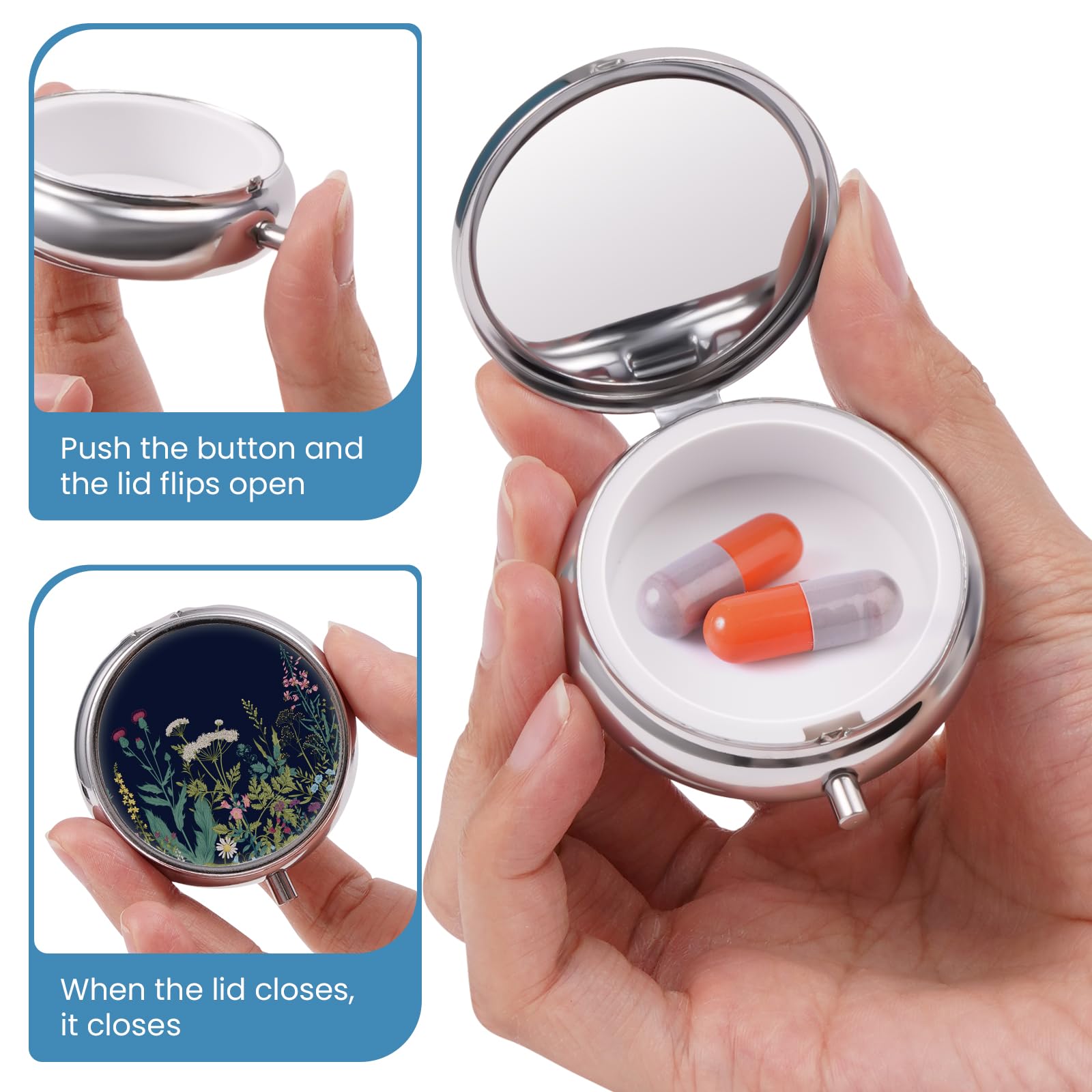 HCYPCV pocket medicine container showcasing its slim profile and small travel dimensions.