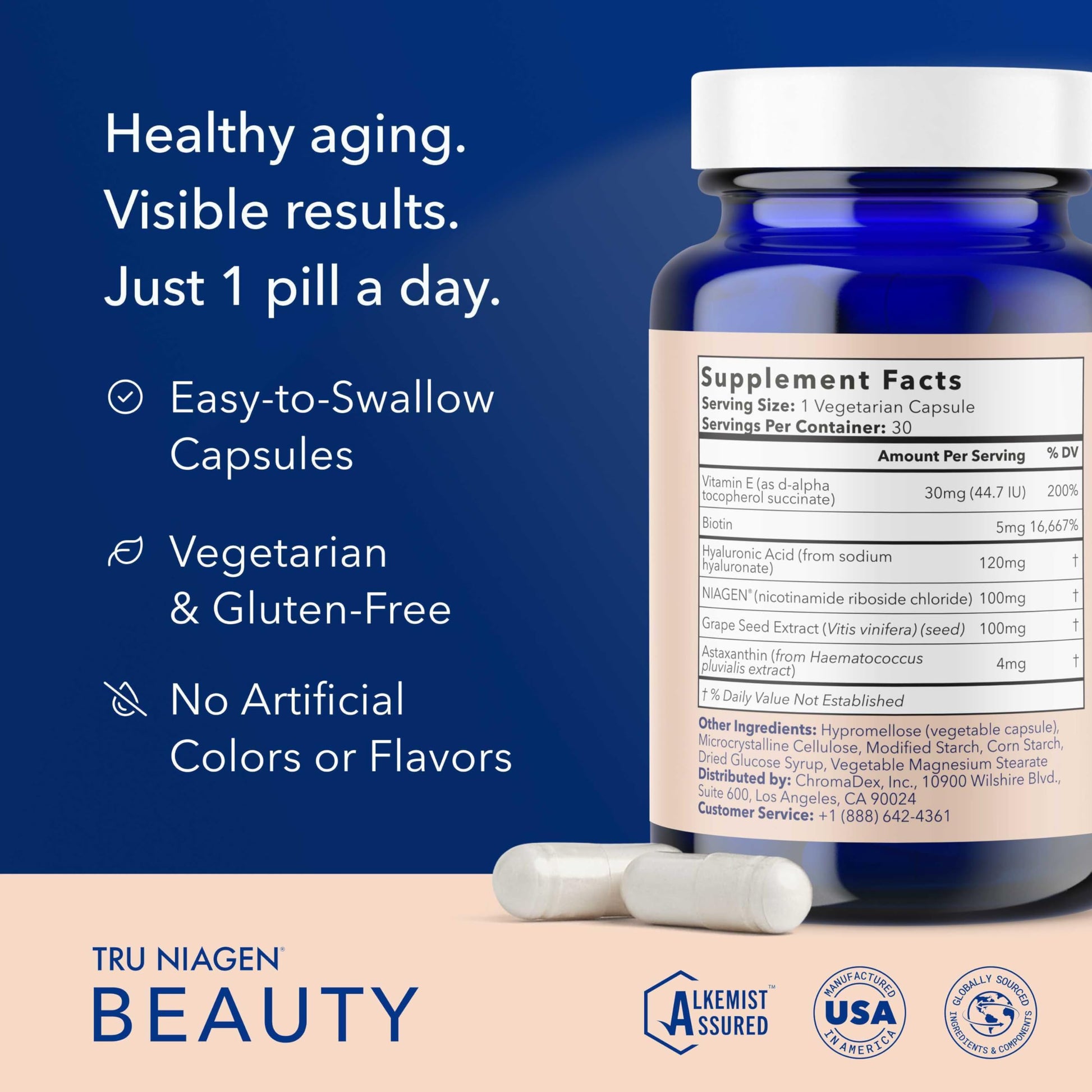 Tru Niagen Beauty Vegetarian Capsules Supplement Facts Label