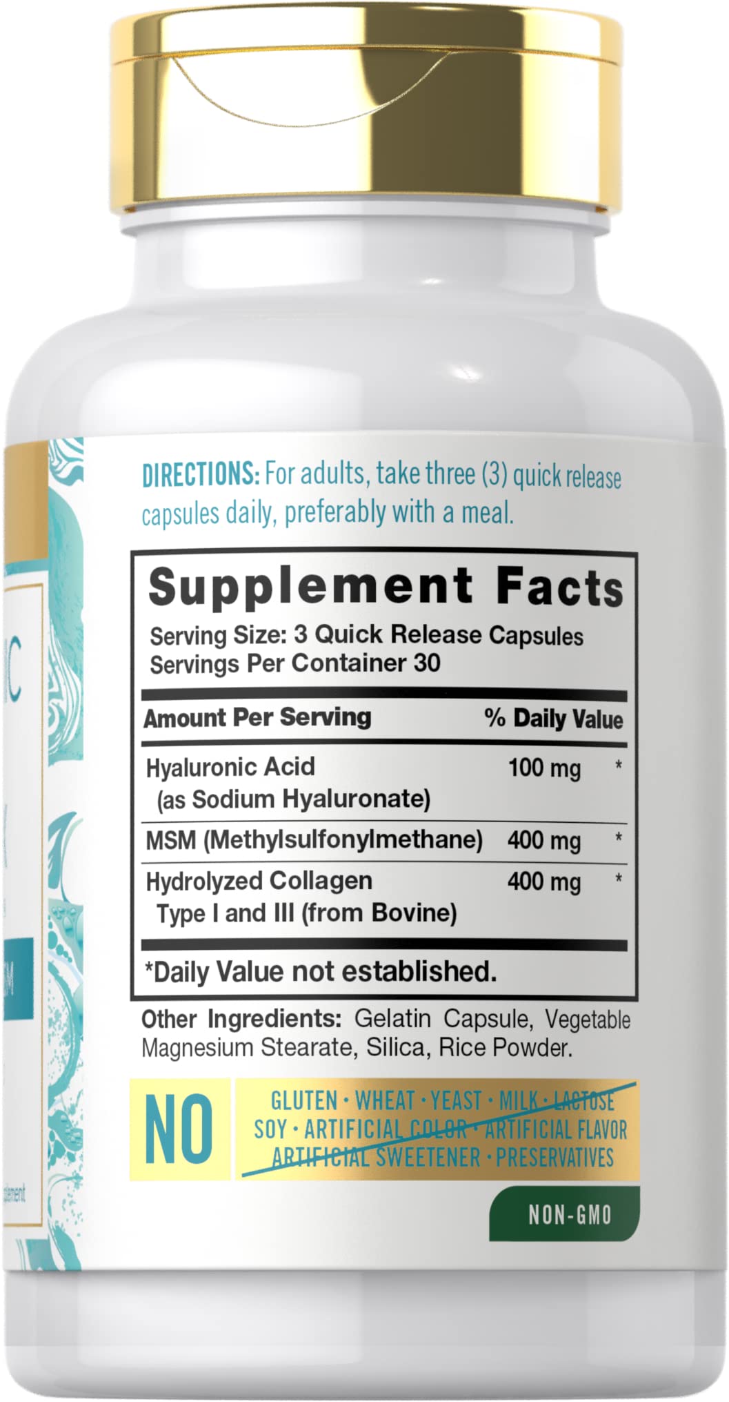Carlyle dietary supplement bottle showing back label nutritional facts and ingredients