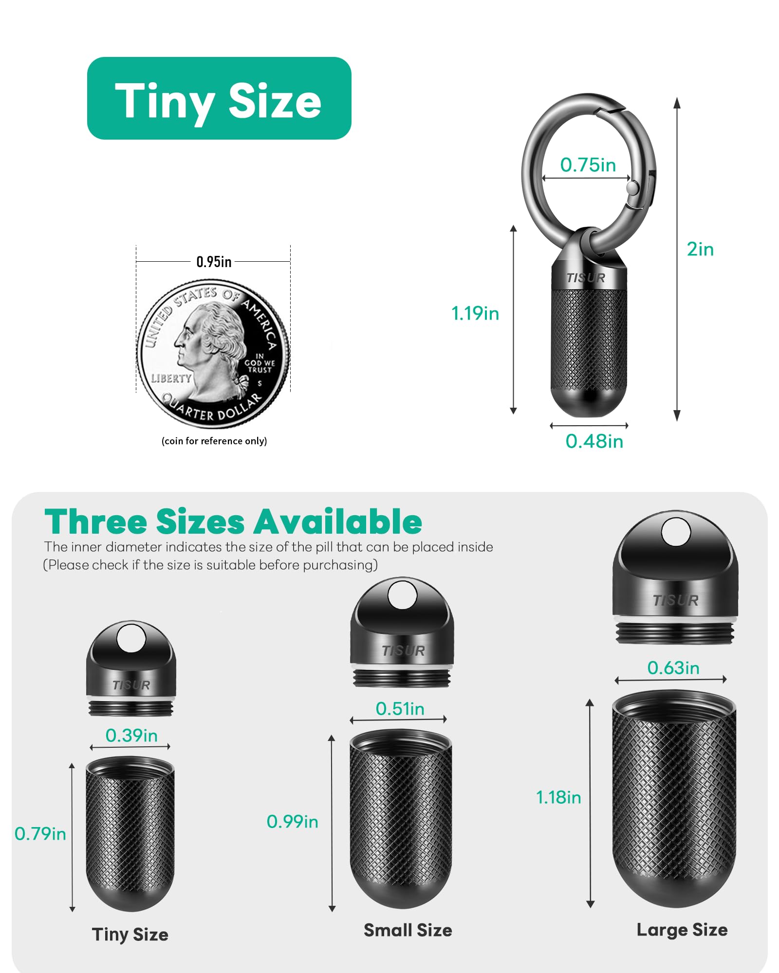 TISUR mini portable pocket travel medicine case attached to a secure keychain ring