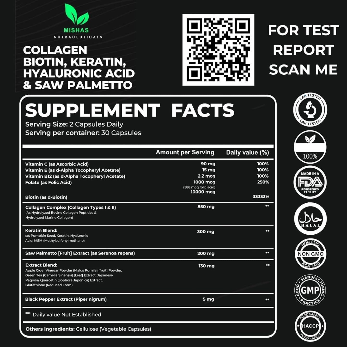 Mishas Multi Collagen bottle showing vegan and non-GMO labels