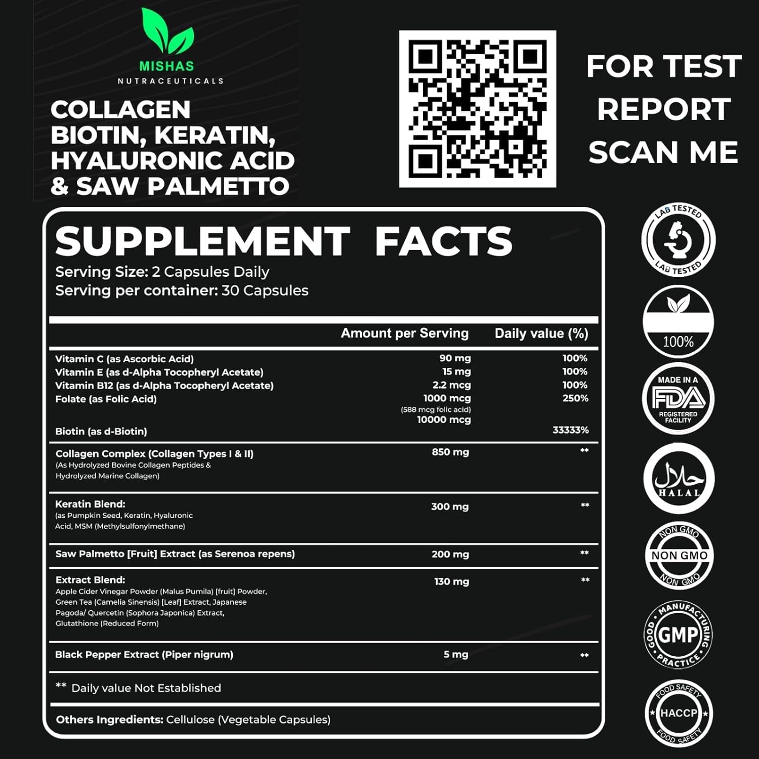 Mishas Multi Collagen bottle showing vegan and non-GMO labels