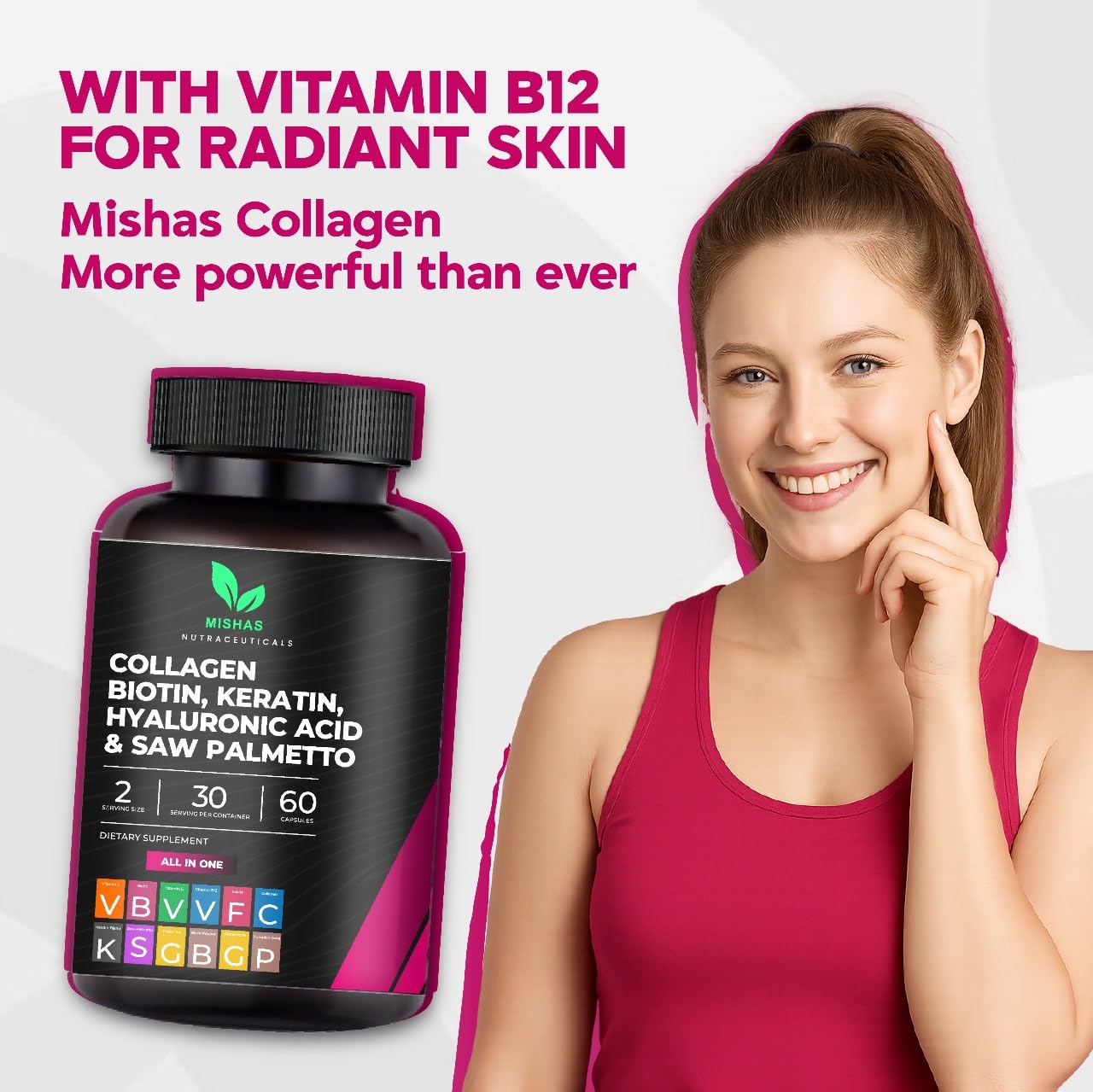 Mishas Multi Collagen capsules ingredient breakdown graphic