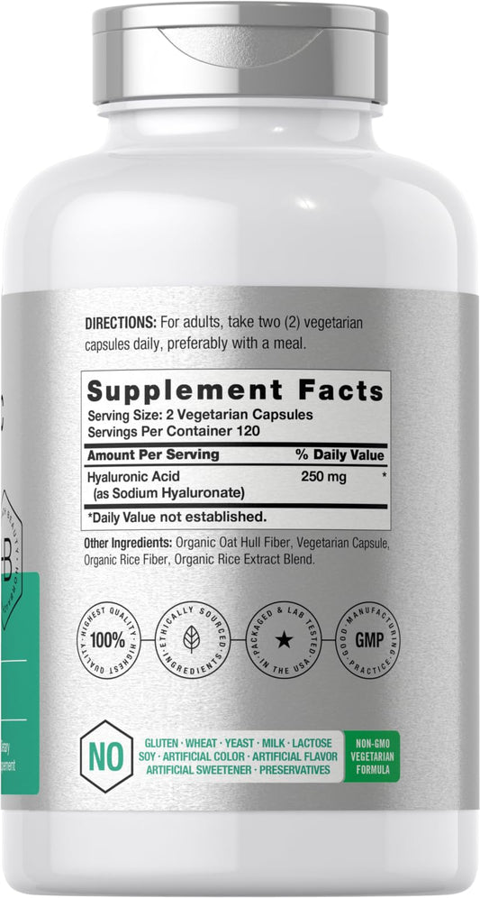 Horbäach Hyaluronic Acid 250mg supplement facts label