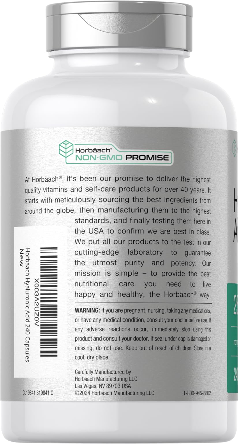 Horbäach 250 mg Hyaluronic Acid vegetarian capsules close-up