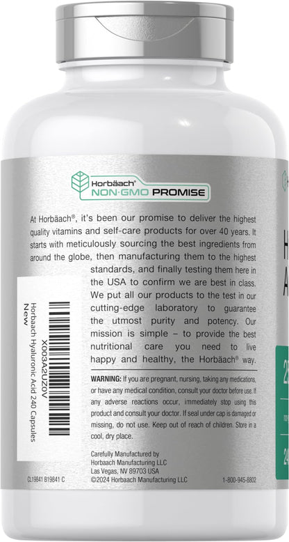 Horbäach Hyaluronic Acid vegetarian capsules bottle side