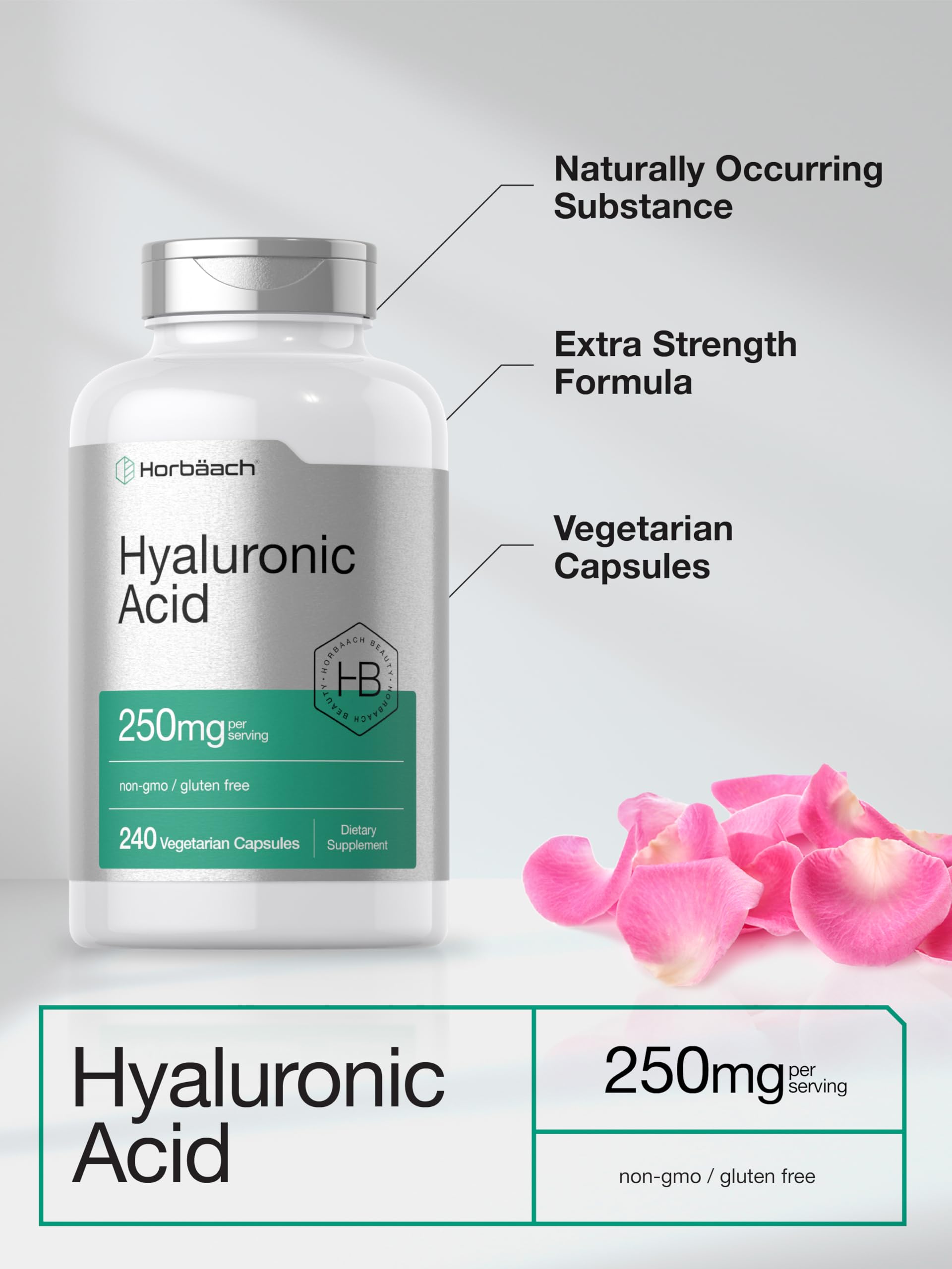 Horbäach Hyaluronic Acid 250 mg non-GMO seal