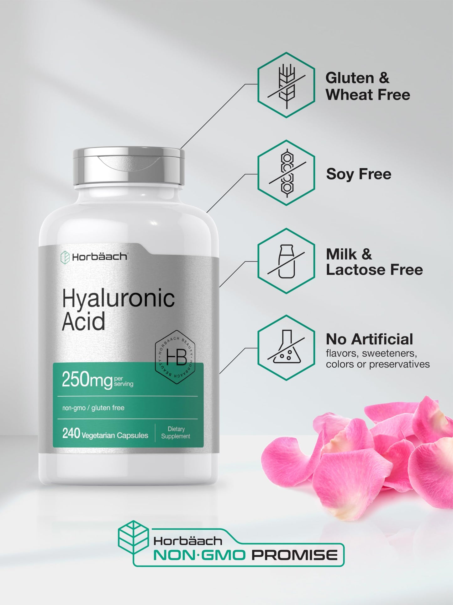 Horbäach Hyaluronic Acid 240 count capsules top cap