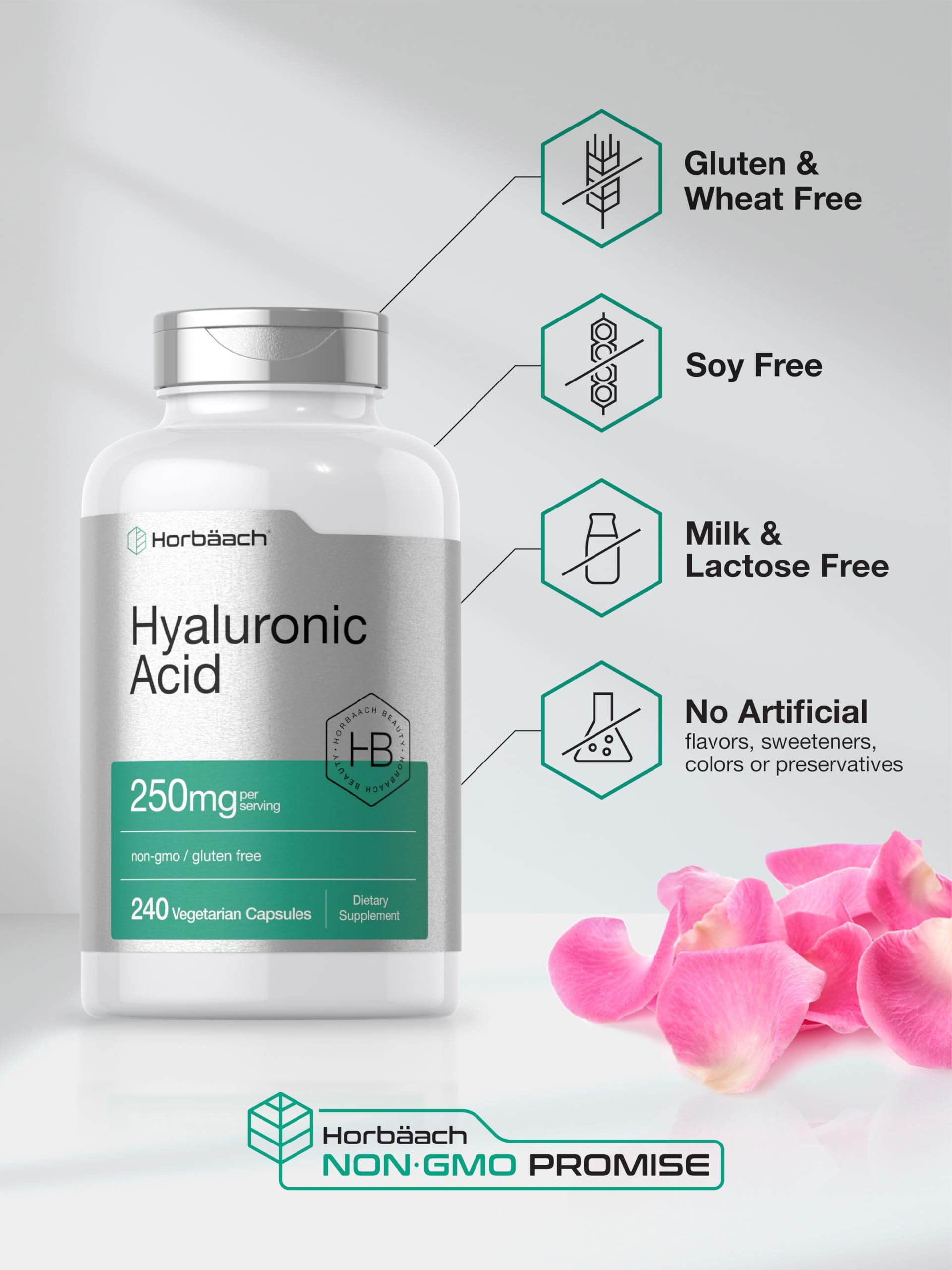 Horbäach Hyaluronic Acid 240 count capsules top cap