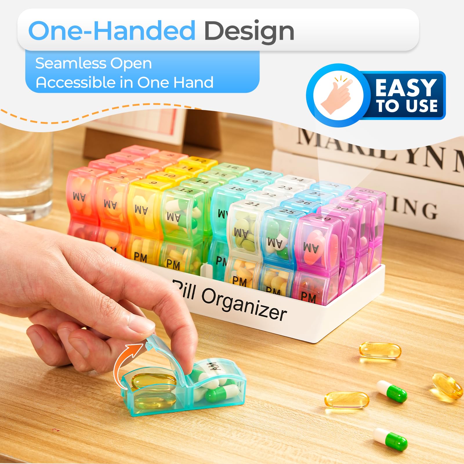 Colorwing one month pill box AM PM with a daily compartment removed for travel portability.
