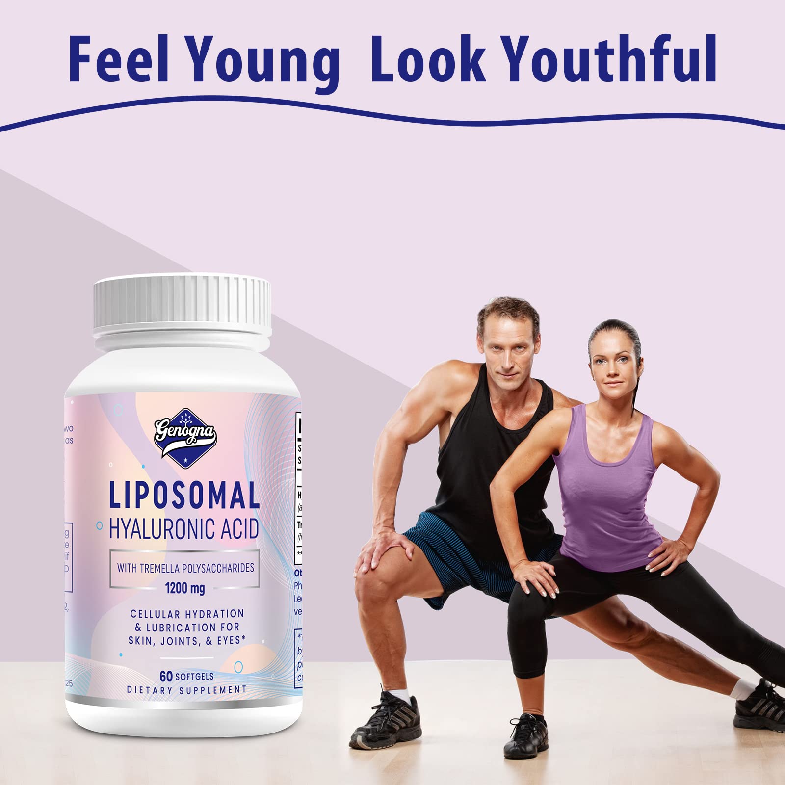 Genogna Liposomal Natural Hyaluronic Acid 60 count softgels in hand