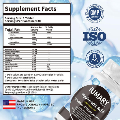 Keszciy Hyaluronic Acid Joint Support supplement facts label