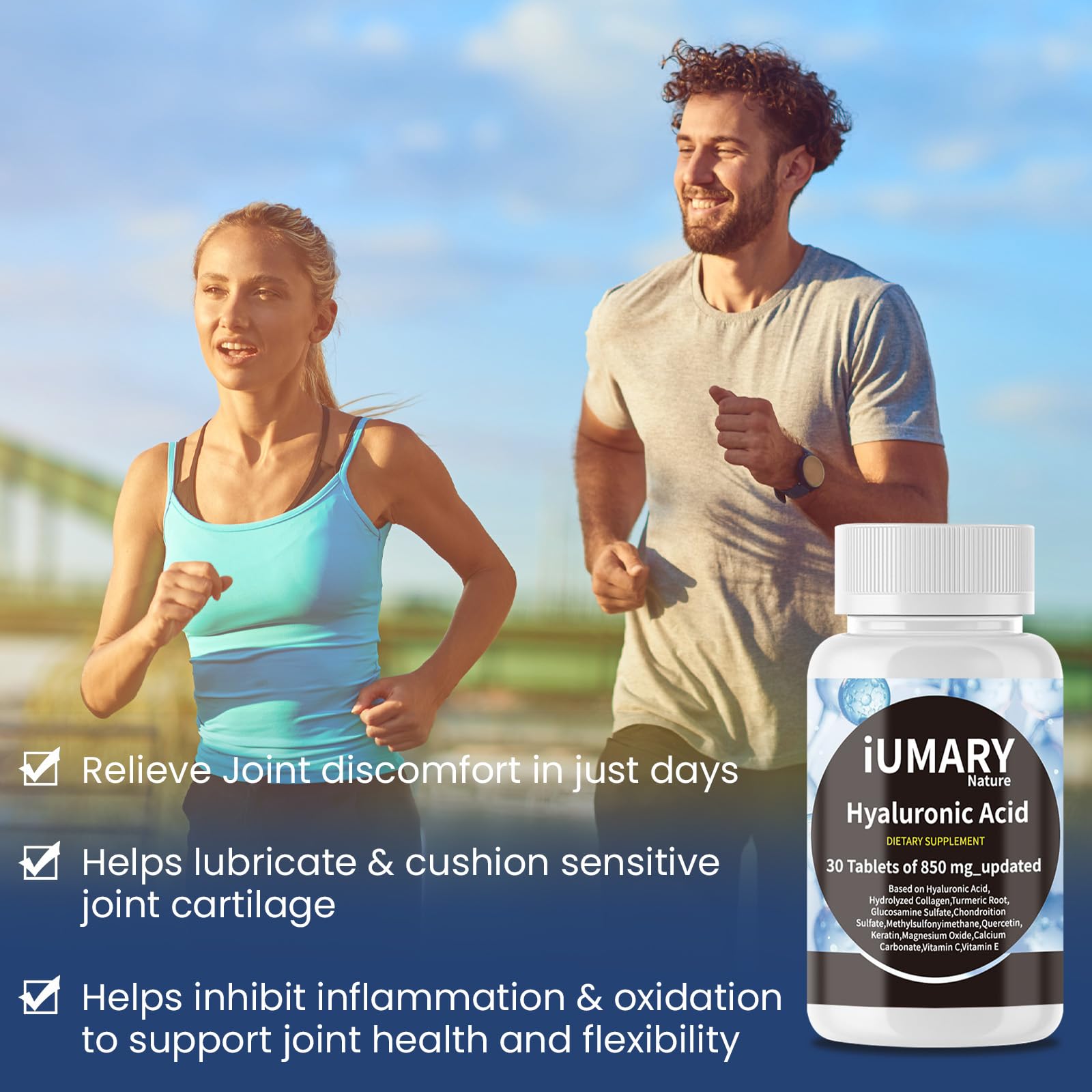 Keszciy Hyaluronic Acid Joint Support tablets bottle side angle