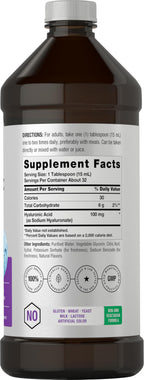 Horbaach liquid hyaluronic acid supplement bottle showing serving size details