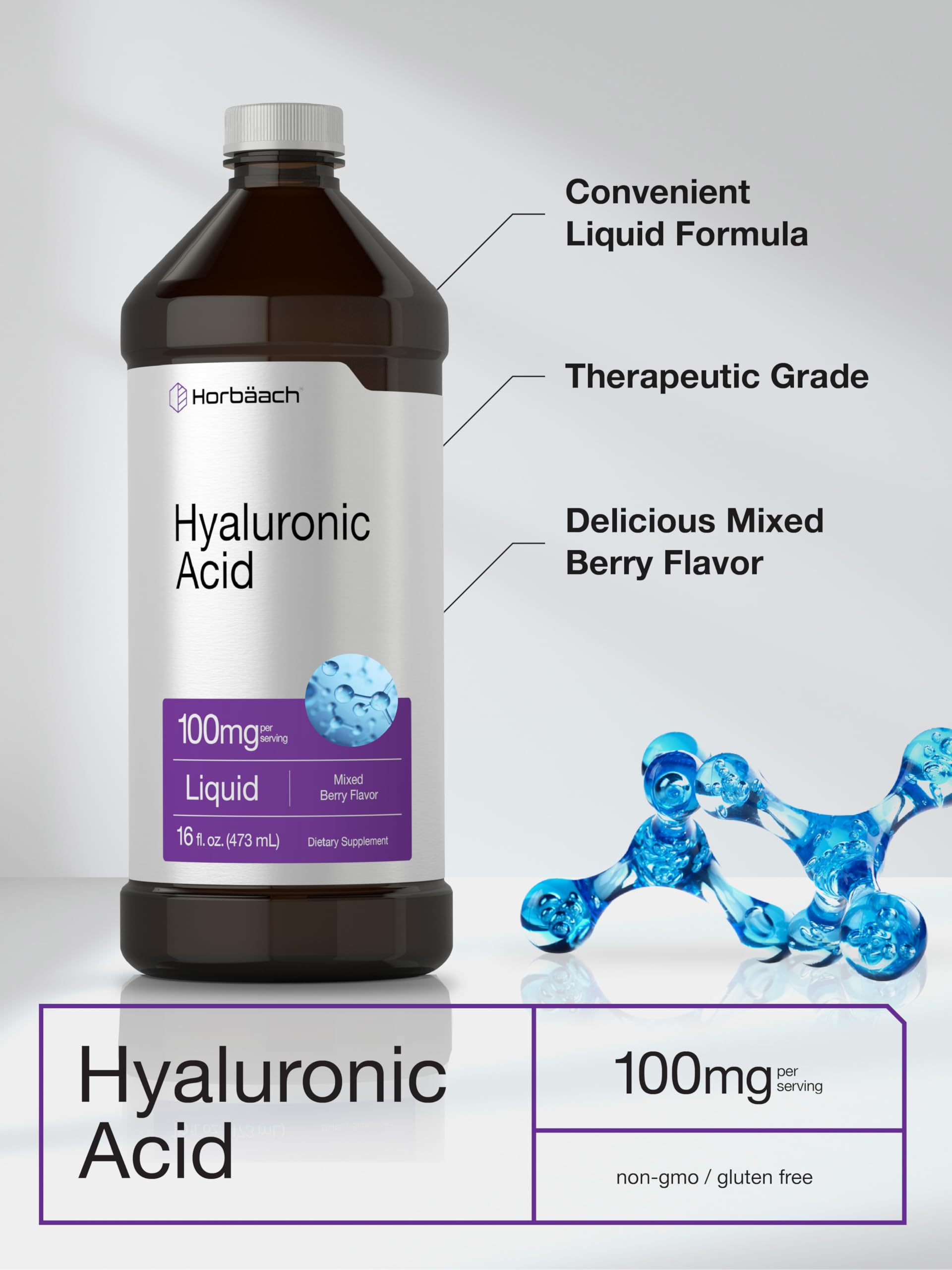 Horbaach Liquid Hyaluronic Acid 100 milligrams bottle