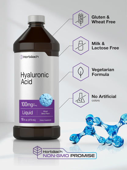 Horbaach Liquid Hyaluronic Acid non-GMO and gluten-free seal