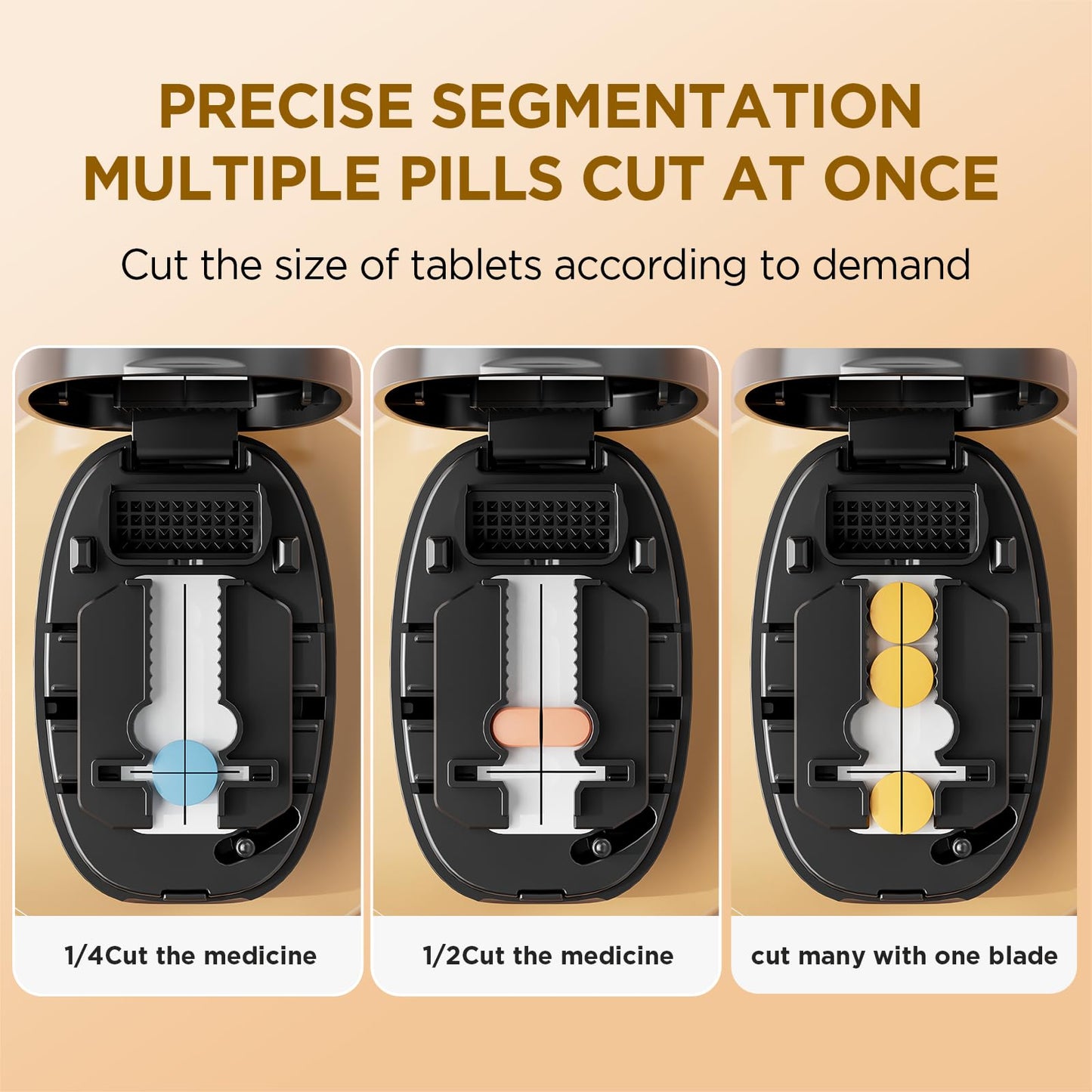GAONLY medicine slicer showing the integrated back storage organizer compartment carrying pre cut tablet doses