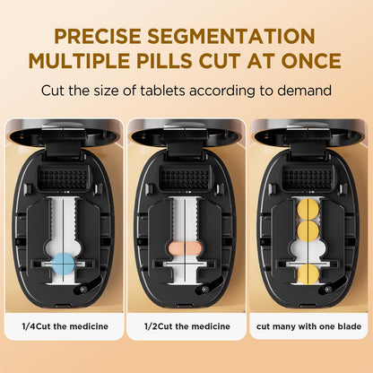 GAONLY medicine slicer showing the integrated back storage organizer compartment carrying pre cut tablet doses