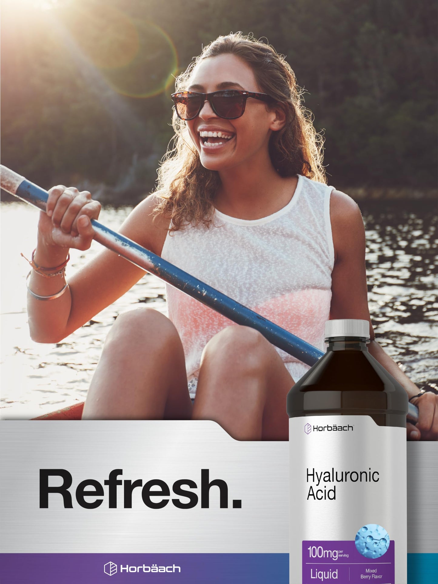 Horbaach Liquid Hyaluronic Acid pouring liquid tablespoon