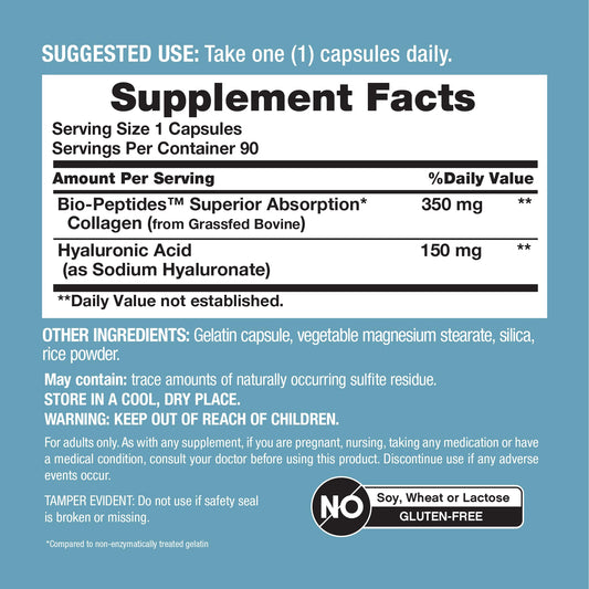 NeoCell Collagen and Hyaluronic Acid Supplement Bottle Back Label