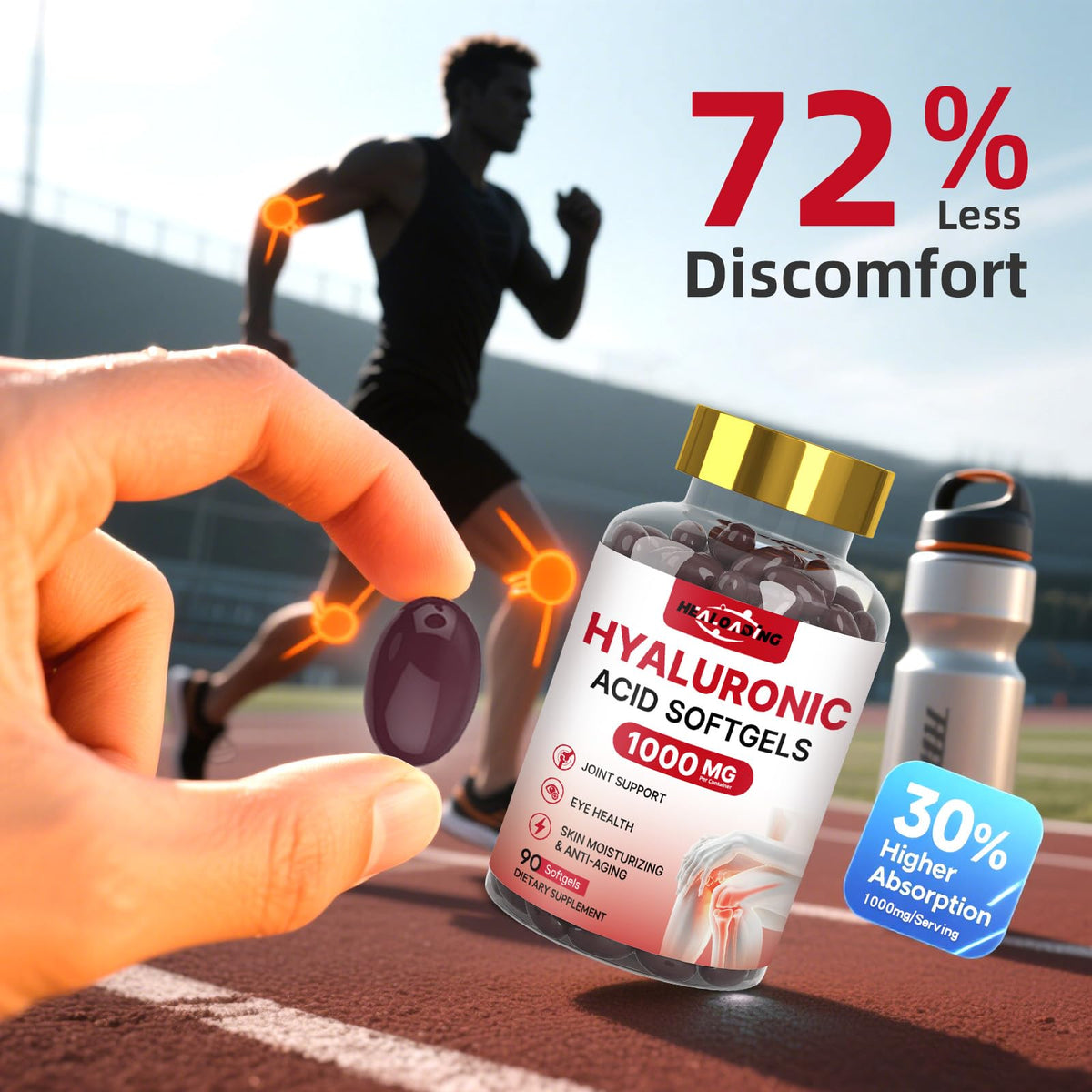 Healoading Hyaluronic Acid dietary supplement capsule close up