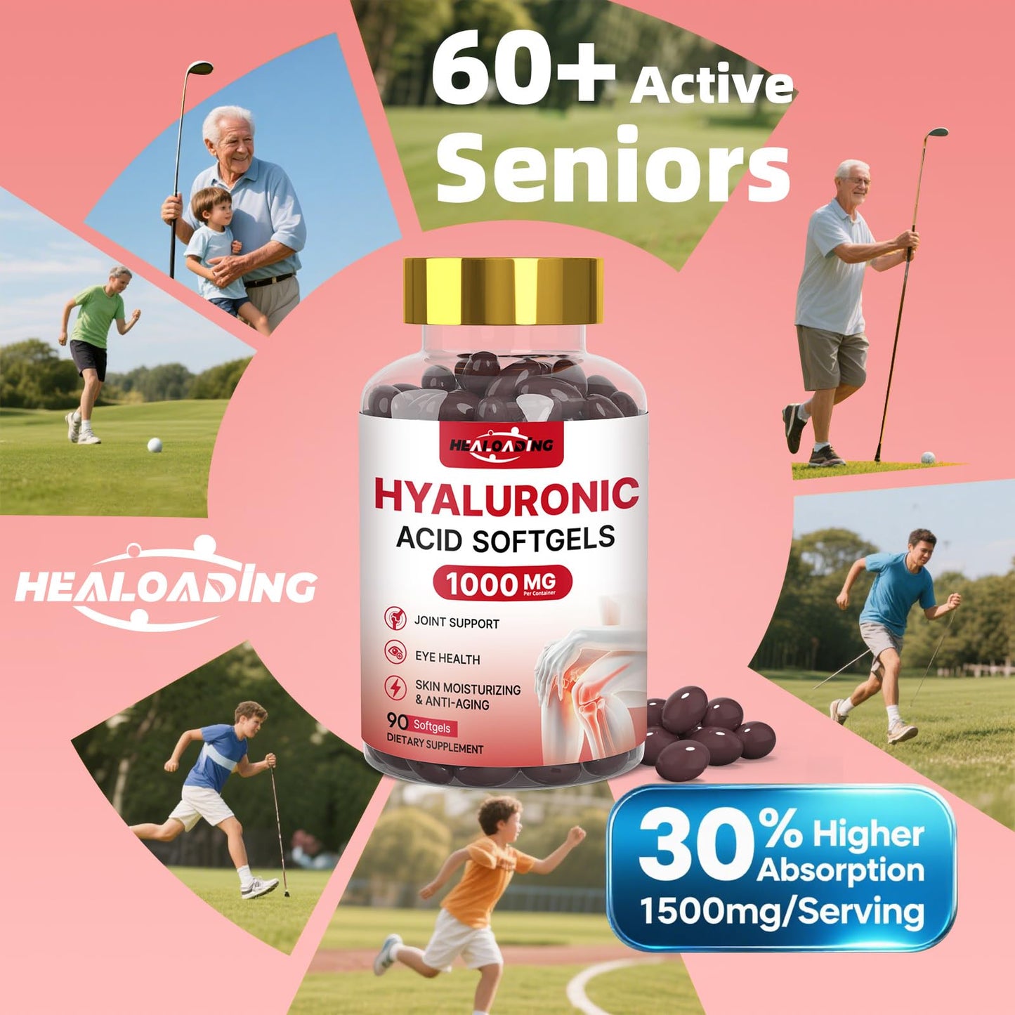 Healoading Hyaluronic Acid 1000mg Softgels Capsule Size