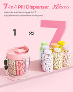 AMOOS cute travel pill dispenser packaged with its included blank organization labels.