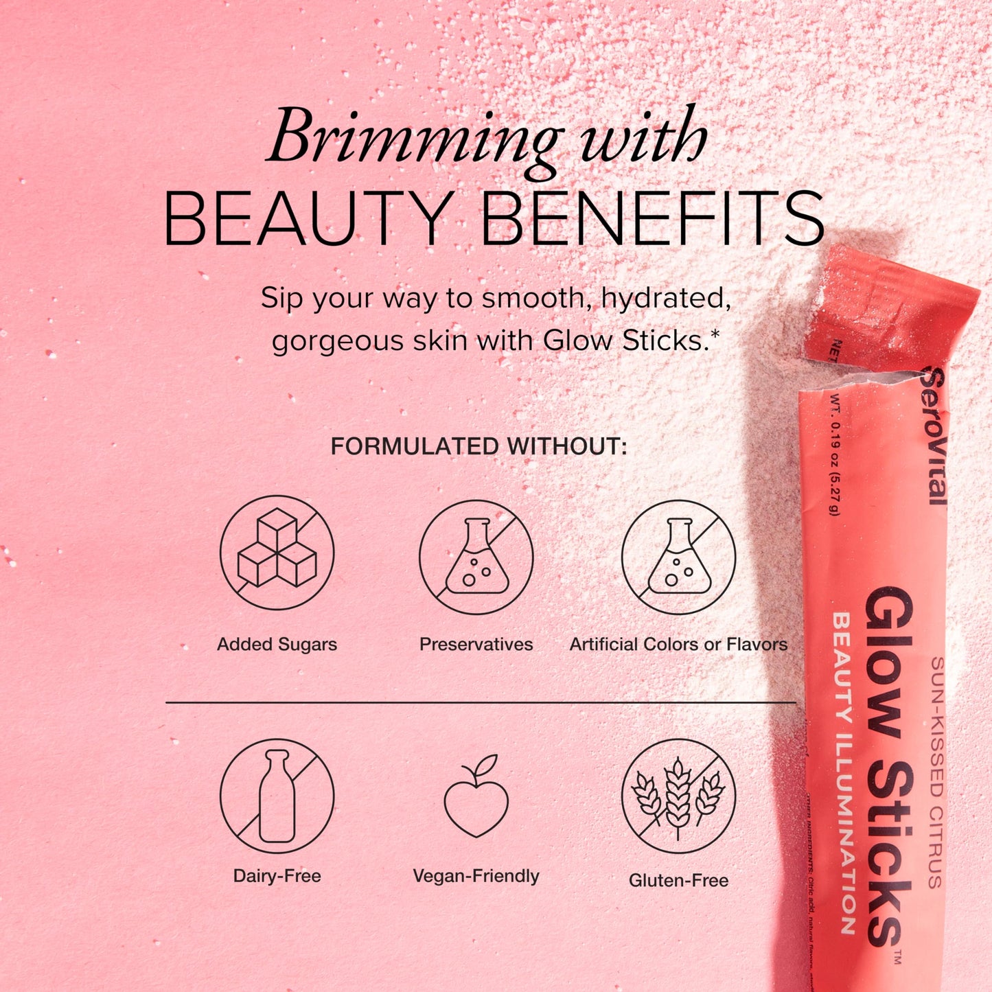 Serovital Glow Sticks anti aging drink mix glass of water