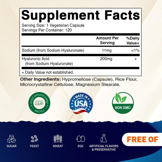 Vitamatic Hyaluronic Acid Supplement Bottle Back Label