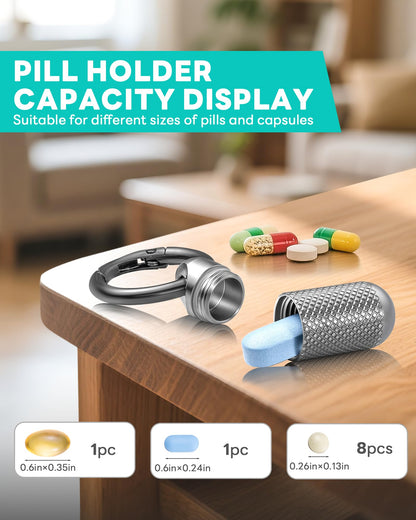 Premium titanium alloy everyday carry medication organizer un-screwed into two pieces.
