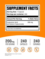 BulkSupplements Hyaluronic Acid 240 count bottle showing capsule count and orange cap
