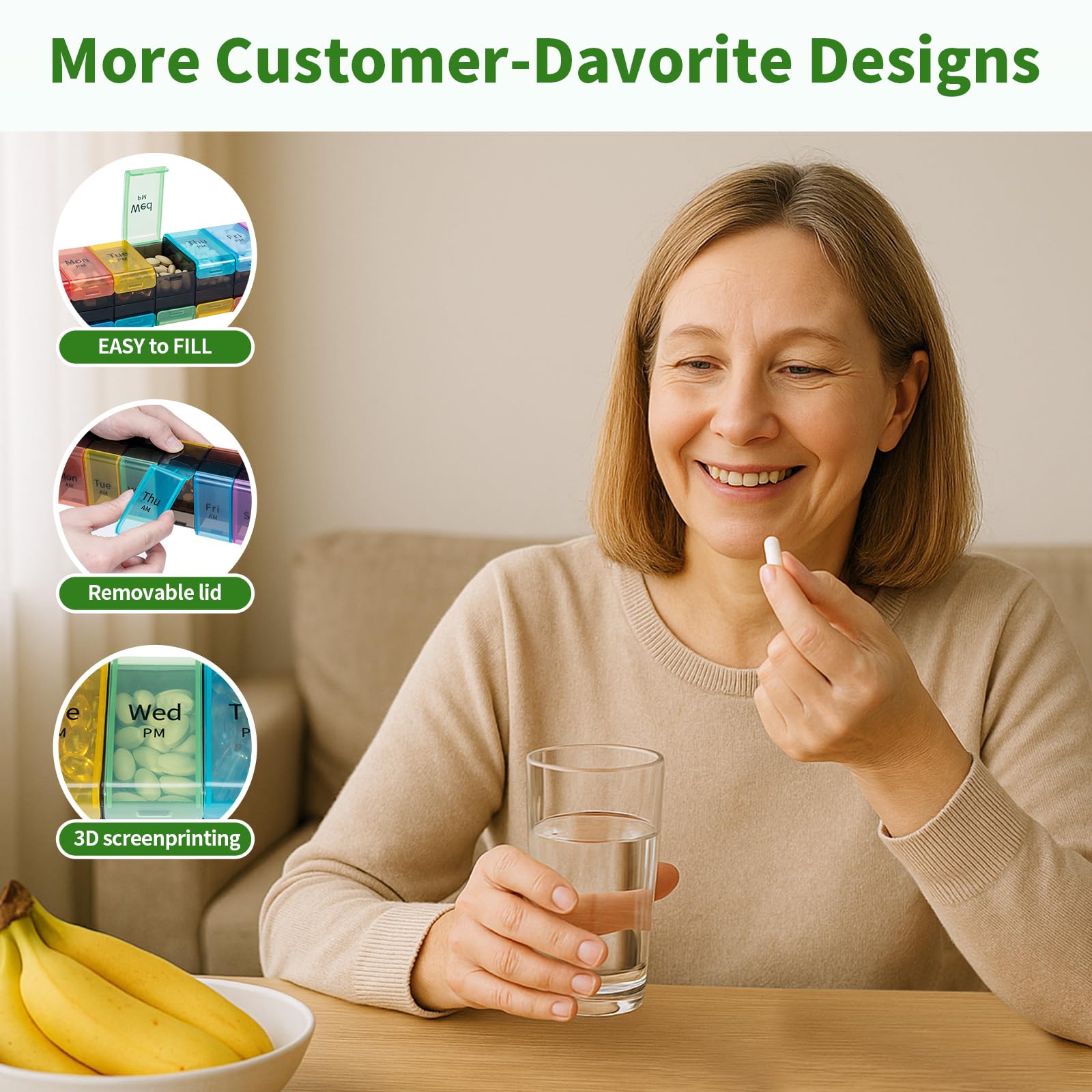 Premium Daviky daily pill dispenser displayed with large fish oil capsules inside