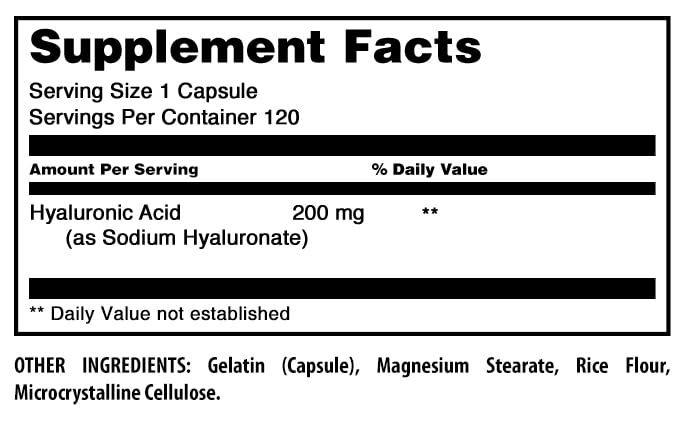 Amazing Nutrition hyaluronic acid capsules supplement facts panel