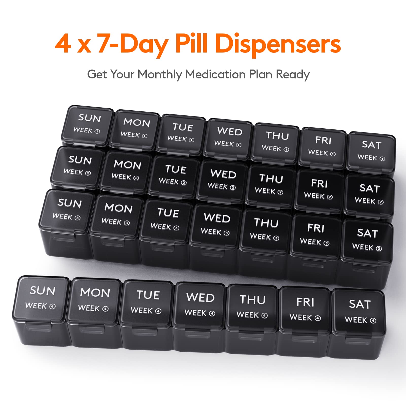 One month vitamin case with four removable weekly medicine trays