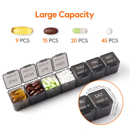 BPA-free large compartment supplement holder showing large capsule capacity