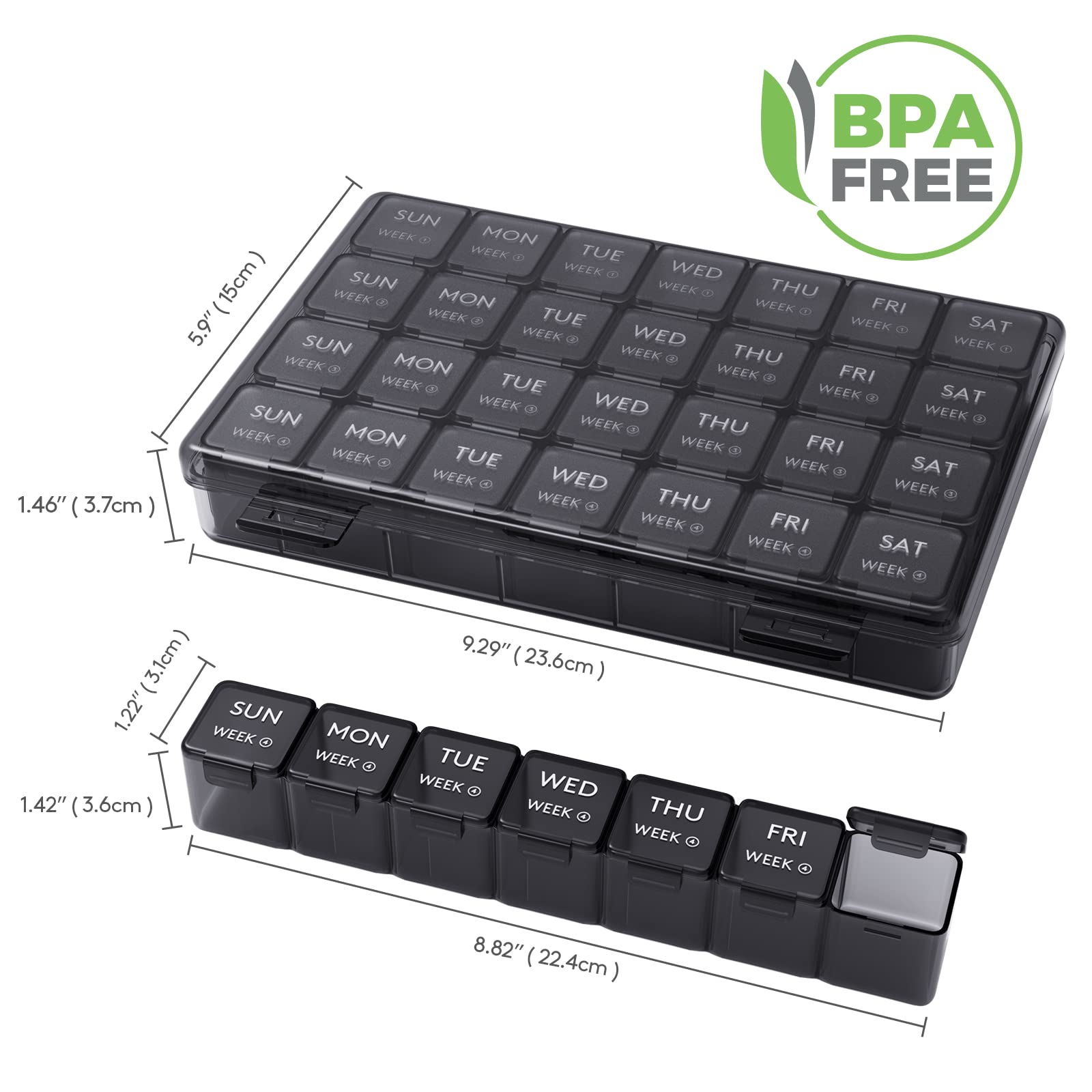 Secure double box monthly medicine planner for travel and home use