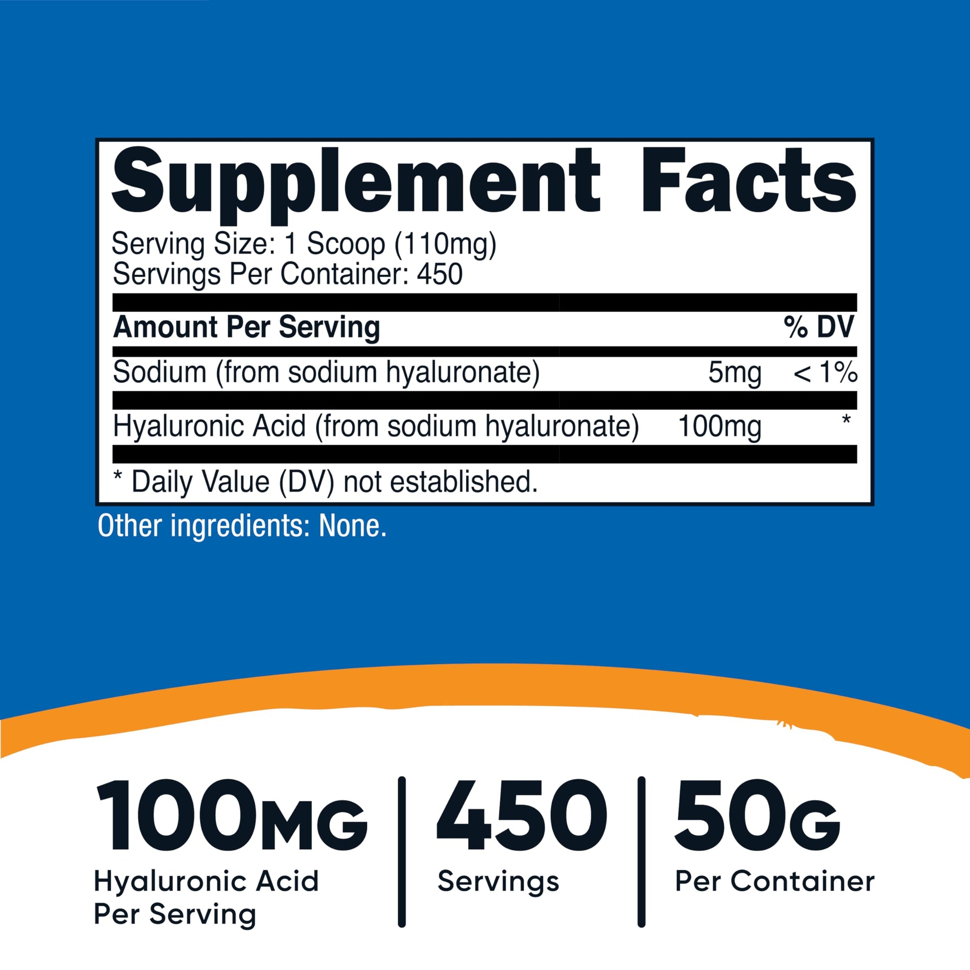 Unflavored water-soluble fine hyaluronic acid powder scoop and bottle