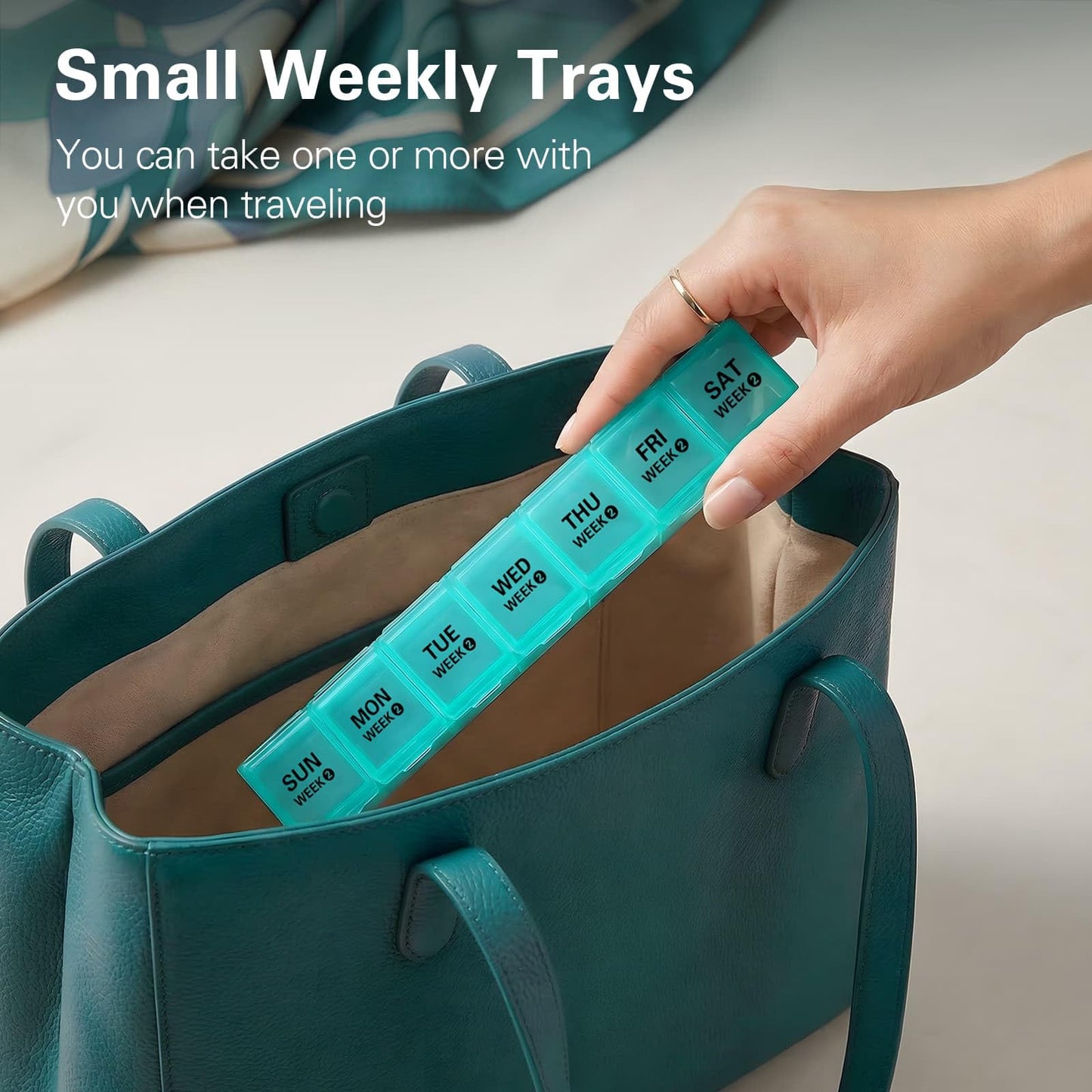 BUG HULL BPA Free Food Grade Medicine Organizer showing the dimensions of individual spacious compartments