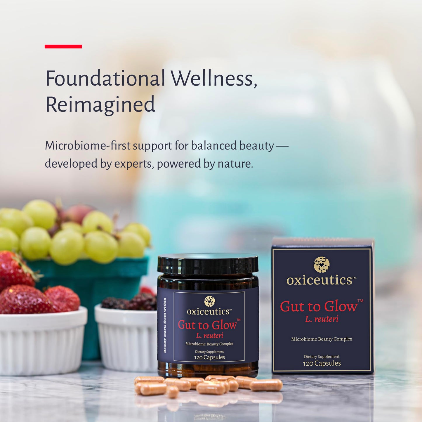 Oxiceutics Gut to Glow probiotic capsules with marine collagen