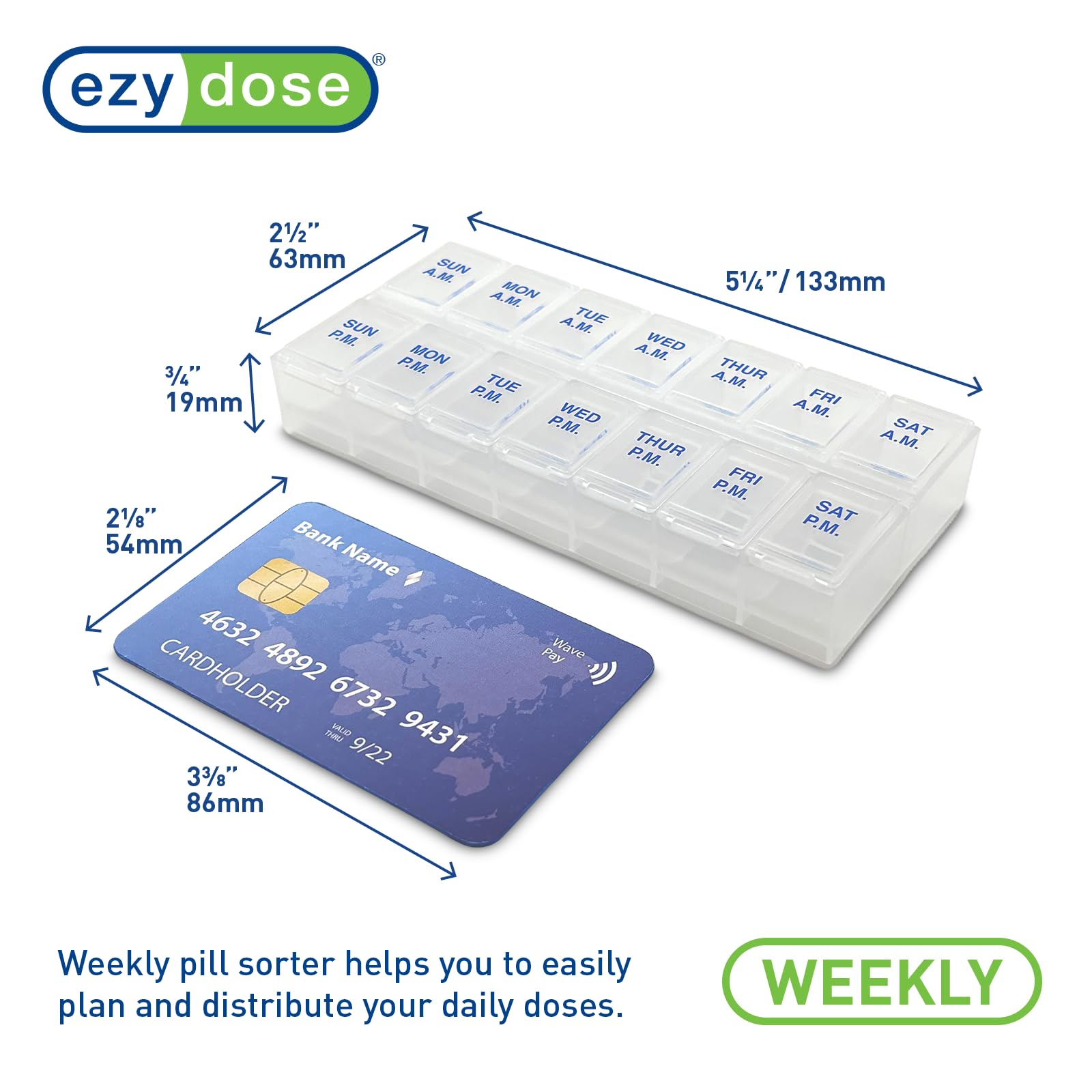 Ezy Dose medium medicine box open lids displaying morning and evening weekly layout slots