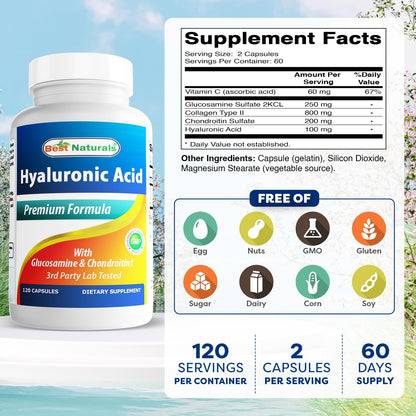 Best Naturals Hyaluronic Acid supplement bottle back label details